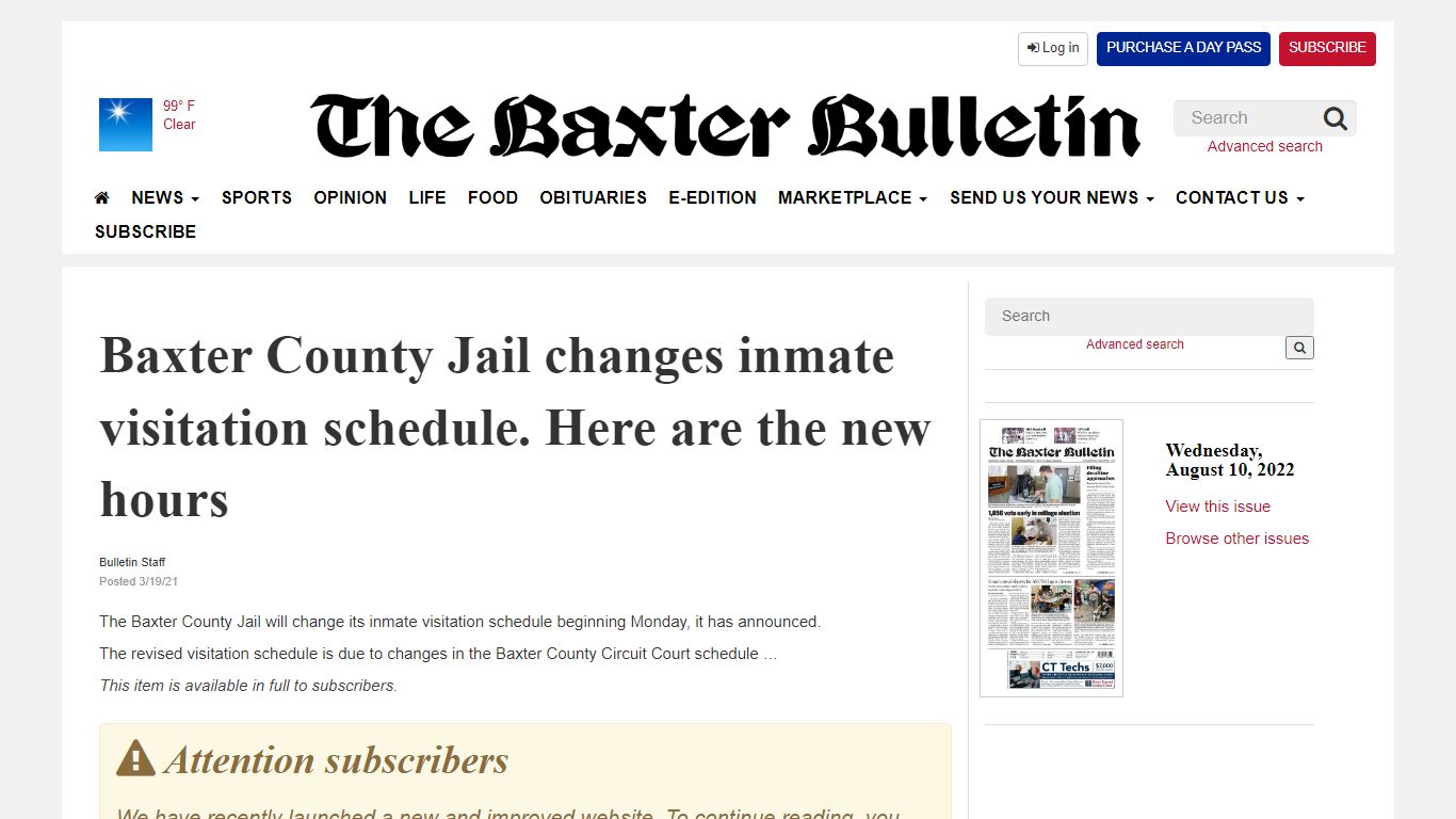 Baxter County Jail changes inmate visitation schedule ...